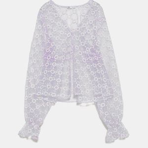 Zara Embroidered Semi Sheer Blouse